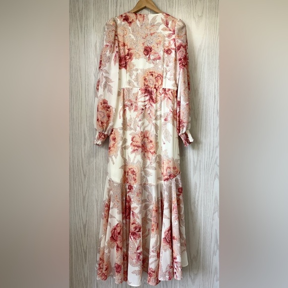 NWT Flying Tomato Midi Dress Large Floral V-Neck Long Sleeve Ruffle Faux Wrap - Picture 3 of 4